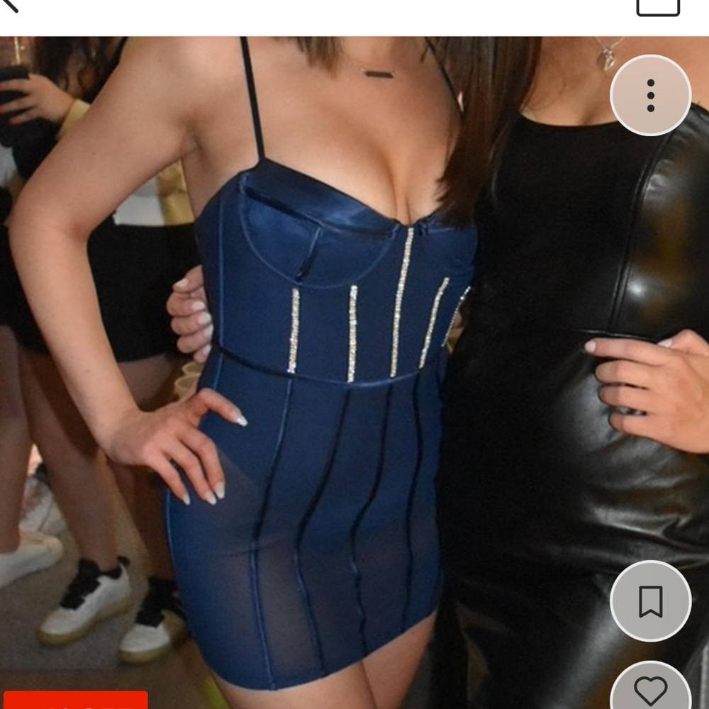 Oh polly navy blue mini dress sexy corset rhinestones party club going out size2